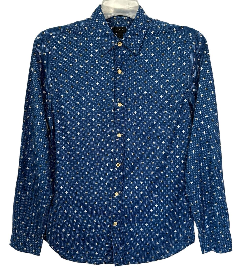 2/$15 J. Crew Secret Wash Shirt Organic Cotton Print Slim Fit Blue 06848 Size S